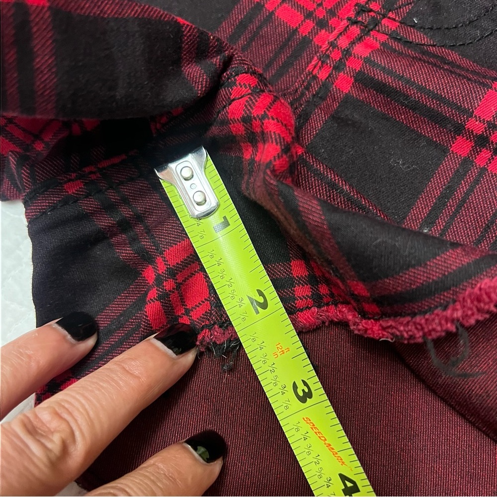 Red Plaid Short Overalls - Classic Women's Shorts - Picture 7 of 8